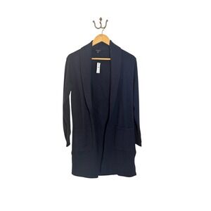 NWT Talbots XS Navy Blue Open Front Knit Duster Cardigan Sweater Pockets